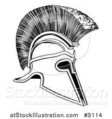 Vector Illustration of a Black and White Corinthian Trojan Spartan Romangreek Helmet by AtStockIllustration
