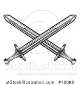 Vector Illustration of a Black and White Crossed Medieval Swords by AtStockIllustration