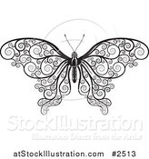 Vector Illustration of a Black and White Decorative Swirl Butterfly by AtStockIllustration