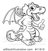 Vector Illustration of a Black and White Dragon Giving a Thumb up by AtStockIllustration