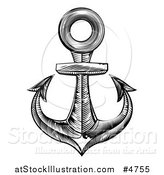 Vector Illustration of a Black and White Engraved Anchor by AtStockIllustration
