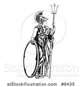 Vector Illustration of a Black and White Engraved Athena Britannia with a Trident and Shield by AtStockIllustration