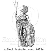 Vector Illustration of a Black and White Engraved Britannia with a Trident and Shield by AtStockIllustration