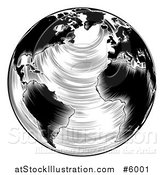 Vector Illustration of a Black and White Engraved Earth by AtStockIllustration