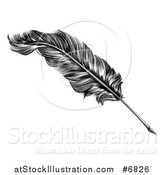 Vector Illustration of a Black and White Engraved Feather Quill Pen by AtStockIllustration