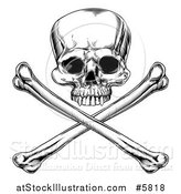Vector Illustration of a Black and White Engraved Jolly Roger Skull and Crossbones by AtStockIllustration