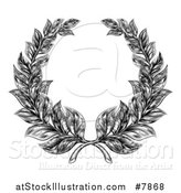 Vector Illustration of a Black and White Engraved Laurel Wreath by AtStockIllustration