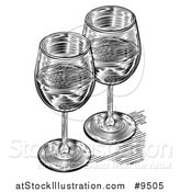 Vector Illustration of a Black and White Engraved Pair of Wine Glasses by AtStockIllustration