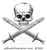 Vector Illustration of a Black and White Engraved Pirate Skull over Cross Swords by AtStockIllustration