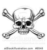 Vector Illustration of a Black and White Engraved Skull and Crossbones by AtStockIllustration