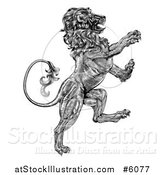 Vector Illustration of a Black and White Engraved Vintage Rampant Lion by AtStockIllustration