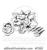 Vector Illustration of a Black and White Ferocious Wolf Slashing and Breaking Through a Wall 2 by AtStockIllustration
