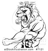 Vector Illustration of a Black and White Fierce Angry Muscular Lion Man Punching and Roaring by AtStockIllustration
