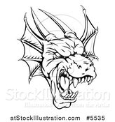 Vector Illustration of a Black and White Fierce Dragon Mascot Head by AtStockIllustration