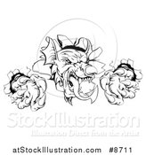 Vector Illustration of a Black and White Fierce Welsh Dragon Mascot Head Slashing Through a Wall by AtStockIllustration