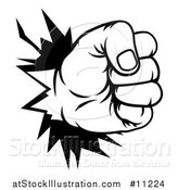 Vector Illustration of a Black and White Fist Punching a Hole Through a Wall by AtStockIllustration