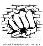 Vector Illustration of a Black and White Fist Punching Through a Brick Wall by AtStockIllustration