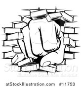 Vector Illustration of a Black and White Fist Punching Through a Brick Wall by AtStockIllustration