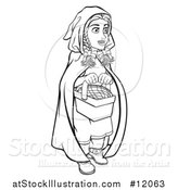 Vector Illustration of a Black and White Girl, Little Red Riding Hood, Holding a Basket by AtStockIllustration