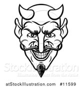 Vector Illustration of a Black and White Grinning Evil Devil Face by AtStockIllustration