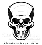 Vector Illustration of a Black and White Grinning Grim Reaper Skull by AtStockIllustration