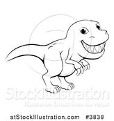 Vector Illustration of a Black and White Grinning T Rex Outline by AtStockIllustration