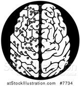 Vector Illustration of a Black and White Half Human, Half Artificial Intelligence Circuit Board Brain by AtStockIllustration