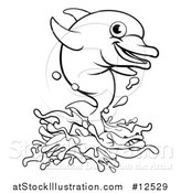 Vector Illustration of a Black and White Happy Dolphin Jumping by AtStockIllustration