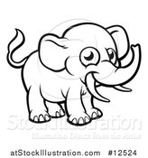 Vector Illustration of a Black and White Happy Elephant with Tusks by AtStockIllustration
