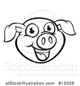 Vector Illustration of a Black and White Happy Pig Face by AtStockIllustration