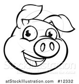 Vector Illustration of a Black and White Happy Pig Face by AtStockIllustration