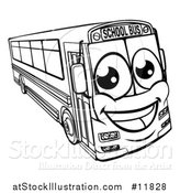 Vector Illustration of a Black and White Happy School Bus by AtStockIllustration