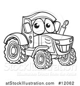 Vector Illustration of a Black and White Happy Tractor Mascot by AtStockIllustration