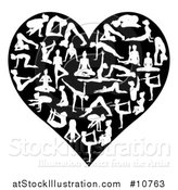 Vector Illustration of a Black and White Heart of Silhouetted Women Doing Yoga by AtStockIllustration