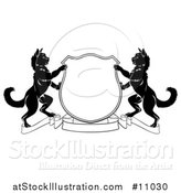 Vector Illustration of a Black and White Heraldic Coat of Arm Shield of Two Cats by AtStockIllustration