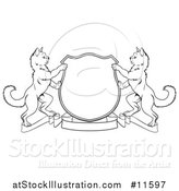 Vector Illustration of a Black and White Heraldic Coat of Arm Shield of Two Cats by AtStockIllustration