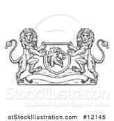 Vector Illustration of a Black and White Heraldic Lions Coat of Arms Crest by AtStockIllustration