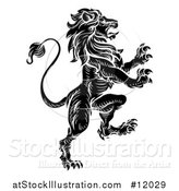 Vector Illustration of a Black and White Heraldic Rampant Lion by AtStockIllustration