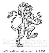 Vector Illustration of a Black and White Heraldic Rampant Lion by AtStockIllustration