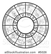 Vector Illustration of a Black and White Horoscope Astrology Star Sign Circle by AtStockIllustration