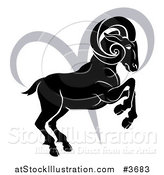 Vector Illustration of a Black and White Horoscope Zodiac Astrology Aries Ram and Sybmol by AtStockIllustration