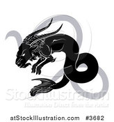 Vector Illustration of a Black and White Horoscope Zodiac Astrology Capricon Sea Goat and Sybmol by AtStockIllustration