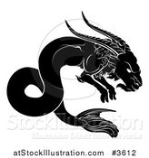 Vector Illustration of a Black and White Horoscope Zodiac Astrology Capricon Sea Goat by AtStockIllustration