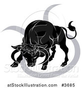 Vector Illustration of a Black and White Horoscope Zodiac Astrology Charging Taurus Bull and Sybmol by AtStockIllustration