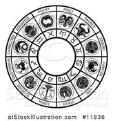 Vector Illustration of a Black and White Horoscope Zodiac Astrology Circle by AtStockIllustration