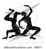 Vector Illustration of a Black and White Horoscope Zodiac Astrology Dancing Gemini Twins over a Symbol by AtStockIllustration