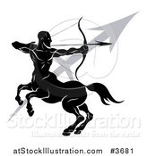 Vector Illustration of a Black and White Horoscope Zodiac Astrology Sagittarius Centaur Archer and Sybmol by AtStockIllustration