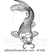 Vector Illustration of a Black and White Koi Fish with Scales and Whiskers by AtStockIllustration