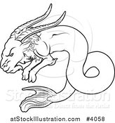 Vector Illustration of a Black and White Line Drawing of the Capricorn Zodiac Astrology Sign by AtStockIllustration