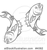 Vector Illustration of a Black and White Line Drawing of the Pisces Fish Zodiac Astrology Sign by AtStockIllustration